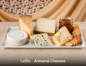 Artisanal cheese platter with Camembert, Comte, Gruyere, blue cheese and crostini. Cuseho grazing tables and platters catering, Singapore