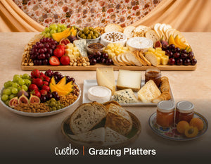 Artisanal grazing spread with cheese platter, breads, jams and fresh fruit. Cuseho grazing tables and platters catering, Singapore
