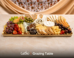 Styled grazing board with cheeses, breads, jams, fruits, olives and nuts. Cuseho grazing tables and platters catering, Singapore