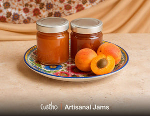 Apricot and apple onion jam jars with fresh apricots. Cuseho grazing tables and platters catering, Singapore