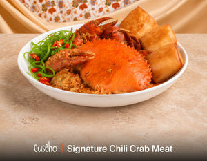 Singapore chilli crab in spicy gravy with golden mantou buns. Cuseho Chinese fusion mini buffet catering, Singapore